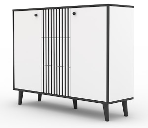 Komoda dwudrzwiowa Mahimmi 120 cm biała/czarna lamele Wyprzedaż