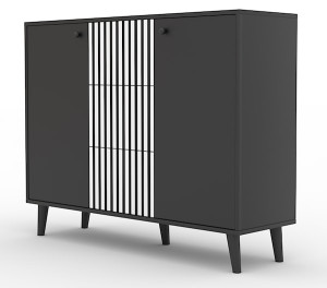 Komoda dwudrzwiowa Mahimmi 120 cm czarna/biała lamele Wyprzedaż