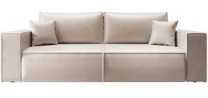 Kanapa rozkładana trzyosobowa Farese Cuero z pojemnikiem beżowa ekoskóra łatwoczyszcząca Wyprzedaż