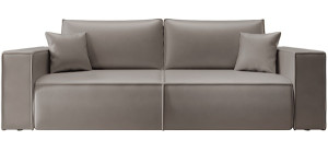 Kanapa rozkładana trzyosobowa Farese Cuero z pojemnikiem ciemnobeżowa ekoskóra łatwoczyszcząca Wyprzedaż