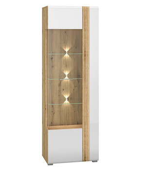 Witryna wysoka Fandri 65 cm lewostronna Dąb castello / Biały połysk z oświetleniem