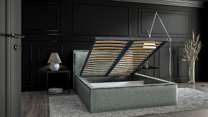 Łóżko tapicerowane 180x200 cm Lucera z pojemnikiem szare szenil HOMEBOOK