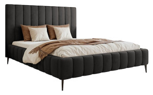 Łóżko tapicerowane 140x200 cm Fiarro z pojemnikiem na pościel ciemnoszare welur stelaż metalowy na wysokich nóżkach Wyprzedaż