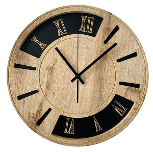 Zegar ścienny Incamess średnica 36 cm dąb/czarny cyfry rzymskie Wyprzedaż