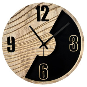 Zegar ścienny Incamess średnica 36 cm cyfrowy dąb i czerń Wyprzedaż