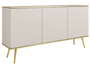 Komoda trzydrzwiowa Glinte 160 cm beżowa ze złotymi nogami Wyprzedaż