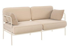 Sofa ogrodowa dwuosobowa Preggel 156 cm w tkaninie hydrofobowej beżowa/ kremowy stelaż Wyprzedaż
