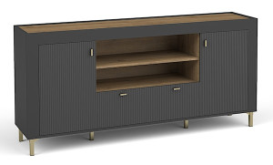 Komoda dwudrzwiowa Lammila 171 cm z szufladą czarny / dąb whisky Wyprzedaż