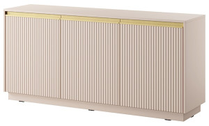 Komoda trzydrzwiowa Riggio z ryflowanymi frontami 154 cm beż piaskowy Wyprzedaż