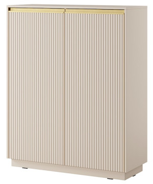 Komoda wysoka Riggio dwudrzwiowa z ryflowanymi frontami 104 cm beż piaskowy Wyprzedaż