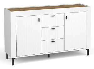 Komoda dwudrzwiowa Lammila 131 cm z trzema szufladami biały / dąb whisky Wyprzedaż