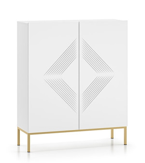 Komoda wysoka Nebbato dwudrzwiowa biała ze złotym stelażem