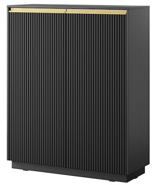 Komoda wysoka Riggio dwudrzwiowa z ryflowanymi frontami 104 cm czarny Wyprzedaż