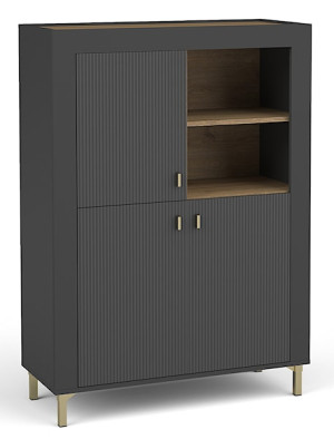 Komoda wysoka Lammila 96 cm czarny / dąb whisky Wyprzedaż