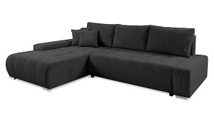 Narożnik z funkcją spania Magliano L-kształtny z pojemnikiem czarny sztruks lewostronny Wyprzedaż