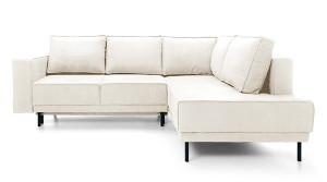 Narożnik rozkładany z funkcją spania Rodario z pojemnikiem beżowy velvet łatwoczyszczący prawostronny HOMEBOOK