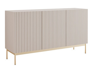 Komoda trzydrzwiowa Linearis z oświetleniem LED 138 cm kaszmir na złotych nóżkach Wyprzedaż