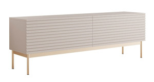 Szafka RTV Linearis z dwoma uchylnymi schowkami i oświetleniem LED 139 cm kaszmir na złotych nóżkach Wyprzedaż