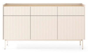 Komoda Liwelo trzydrzwiowa z trzema szufladami 153 cm szarobeżowa Wyprzedaż