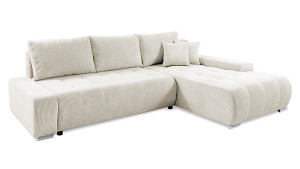 Narożnik z funkcją spania Magliano L-kształtny z pojemnikiem szarobeżowy sztruks prawostronny Wyprzedaż