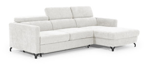 Narożnik z funkcją spania Monarda L-kształtny z pojemnikiem i regulowanymi zagłówkami kremowy w tkaninie łatwoczyszczącej prawostronny Wyprzedaż