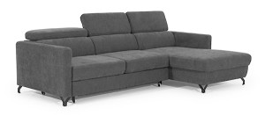 Narożnik z funkcją spania Monarda L-kształtny z pojemnikiem i regulowanymi zagłówkami ciemnoszary w tkaninie łatwoczyszczącej prawostronny Wyprzedaż