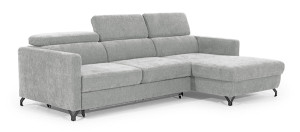 Narożnik z funkcją spania Monarda L-kształtny z pojemnikiem i regulowanymi zagłówkami szary welur hydrofobowy prawostronny Wyprzedaż