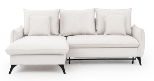 Narożnik z funkcją spania Cambiano L-kształtny z pojemnikiem kremowy w tkaninie łatwoczyszczącej lewostronny Wyprzedaż