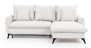 Narożnik z funkcją spania Cambiano L-kształtny z pojemnikiem kremowy w tkaninie łatwoczyszczącej prawostronny Wyprzedaż