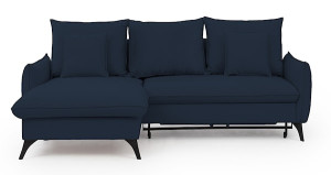 Narożnik z funkcją spania Cambiano L-kształtny z pojemnikiem granatowy w tkaninie łatwoczyszczącej lewostronny Wyprzedaż