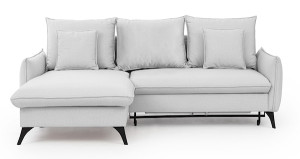 Narożnik z funkcją spania Cambiano L-kształtny z pojemnikiem szary w tkaninie łatwoczyszczącej lewostronny Wyprzedaż