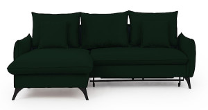 Narożnik z funkcją spania Cambiano L-kształtny z pojemnikiem ciemnozielony welur hydrofobowy lewostronny Wyprzedaż