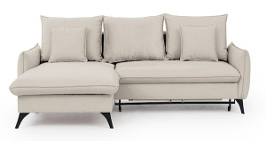 Narożnik z funkcją spania Cambiano L-kształtny z pojemnikiem kremowy welur hydrofobowy lewostronny Wyprzedaż