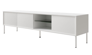 Szafka RTV trzydrzwiowa Modity ze szklaną półką i oświetleniem 175 cm biała Wyprzedaż