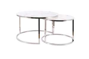 Zestaw dwóch stolików kawowych Atlanta biały marmur/ chromowana podstawa Wyprzedaż