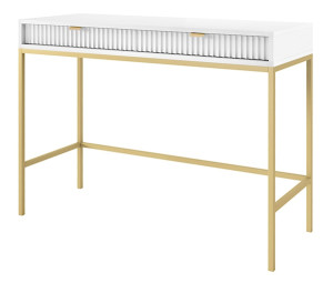 Toaletka biurko Vellore 104 cm biała z ryflowanymi frontami i złotym stelażem HOMEBOOK