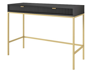 Toaletka biurko Vellore 104 cm czarna z ryflowanymi frontami i złotym stelażem HOMEBOOK