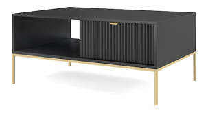 Ława kawowa Vellore 104x68 cm czarna z ryflowanym frontem i złotym stelażem HOMEBOOK