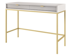 Toaletka biurko Vellore 104 cm szara z ryflowanymi frontami i złotym stelażem HOMEBOOK
