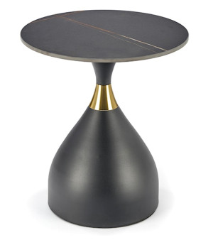 Stolik kawowy okrągły Ortelly 50 cm czarny marmur/ złota wstawka Wyprzedaż