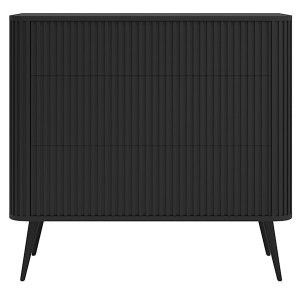 Komoda Ovarlo z ryflami i trzema szufladami 93 cm czarna z czarnymi nogami Wyprzedaż