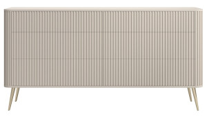 Komoda Ovarlo z ryflami i sześcioma szufladami 168 cm beż piaskowy ze złotymi nogami