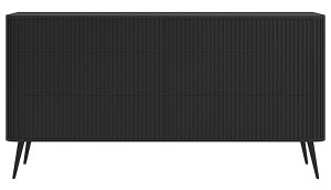 Komoda Ovarlo z ryflami i sześcioma szufladami 168 cm czarna z czarnymi nogami Wyprzedaż