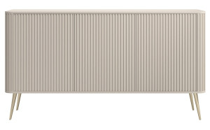 Komoda Ovarlo z ryflami trzydrzwiowa 163 cm beż piaskowy ze złotymi nogami Wyprzedaż