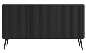 Komoda Ovarlo z ryflami trzydrzwiowa 163 cm czarna z czarnymi nogami Wyprzedaż