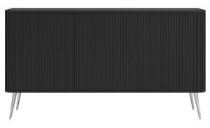 Komoda Ovarlo z ryflami trzydrzwiowa 163 cm czarna ze srebrnymi nogami Wyprzedaż