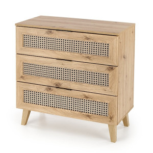 Komoda z trzema szufladami Trivilla dąb artisan/ plecionka wiedeńska