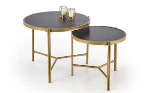 Zestaw dwóch stolików kawowych Hesivene z okrągłymi blatami 63 cm i 48 cm czarny marmur/ złoty Wyprzedaż
