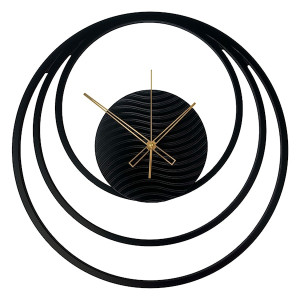 Zegar ścienny Relatise średnica 57 cm czarne okręgi Wyprzedaż