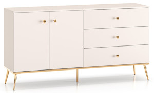 Komoda dwudrzwiowa Selgin z trzema szufladami 160 cm szary beż ze złotymi nogami